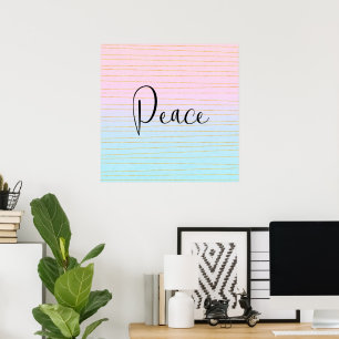 Poster Ombre bleu rose avec fines lignes or Paix