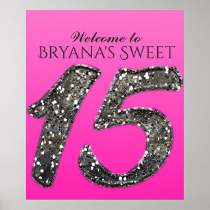 Poster Ombre de rose et d'argent Parties scintillant 15 Q