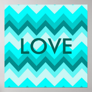 Poster Ombre Girly Motif Turquoise Turquoise Chevron