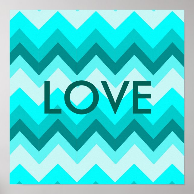 Poster Ombre Girly Motif Turquoise Turquoise Chevron (Devant)