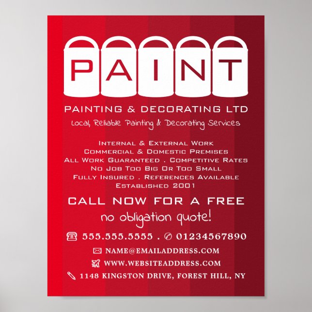 Poster Ombre rouge, seaux de peinture, peintre et décorat (Devant)