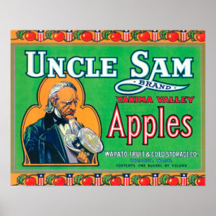 Poster Oncle Sam Apple Étiquette (vert) - Wapato, WA