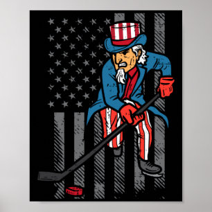 Poster Oncle Sam de hockey sur glace du 4 juillet Drapeau