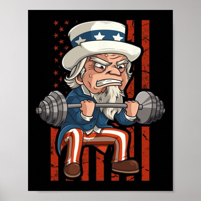 Poster Oncle Sam Patriotique haltérophile 4 juillet salle (Devant)