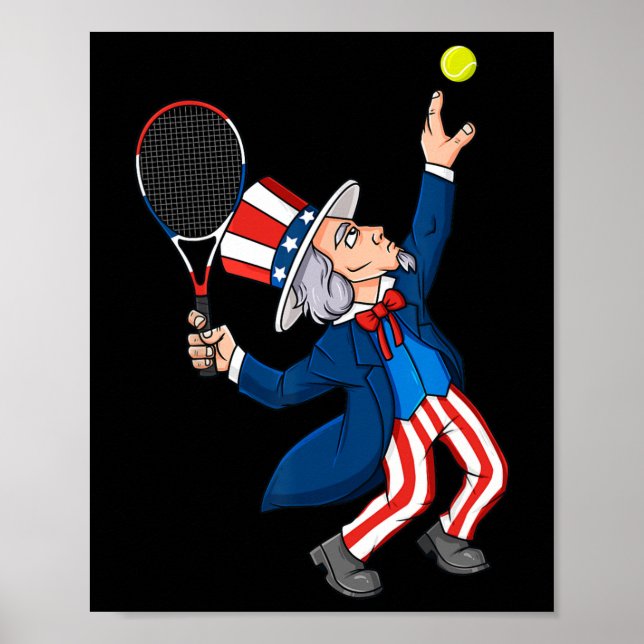 Poster Oncle Sam Tennis 4 juillet Patriotic Boys Girls (Devant)