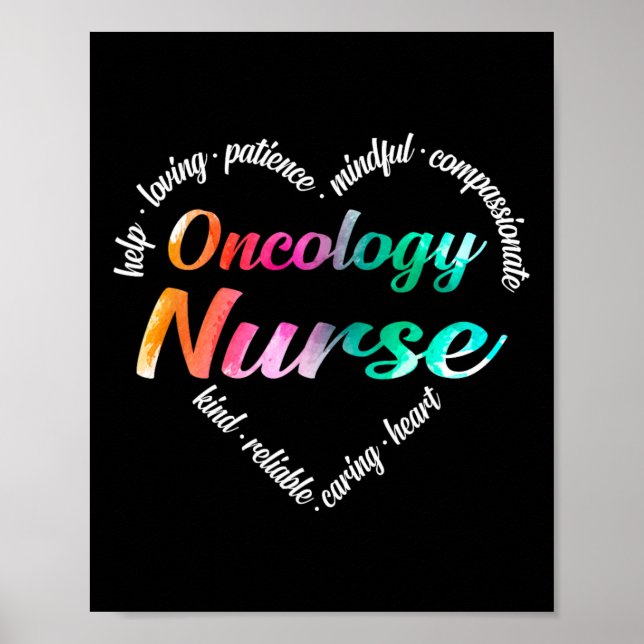 Poster Oncologie Infirmière Coeur Mot Cloud Aquarelle Arc (Devant)