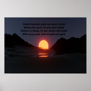 Poster onde de montagne coucher de soleil océanique