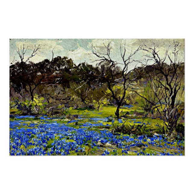 Poster Onderdonk - Printemps précoce, Bluebonnets et Mesq (Devant)