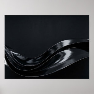Poster Ondes abstraites 3D en liquide noir brillant