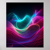 Ondes néon sur de l'art numérique abstrait sombre