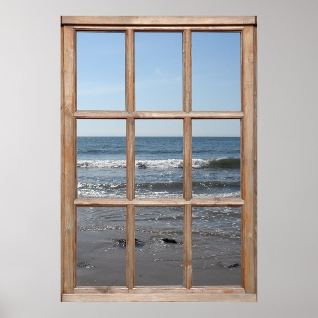 Poster Ondes roulantes sur la plage Vue depuis une fenêtr (Devant)