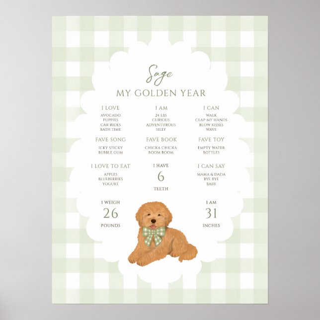 Poster One Golden Year Puppy Dog 1st Birthday Milestone  (Devant)