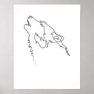 Poster One Line Drawing Wolf Single Art