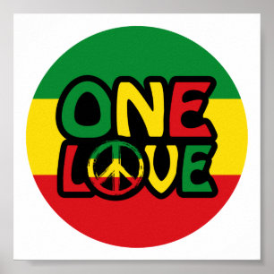 Poster One Love, Reggae design avec des couleurs reggae