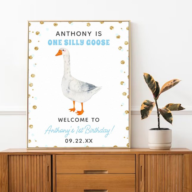Poster One Silly Goose Boys 1st Birthday Party Welcome (Créateur téléchargé)