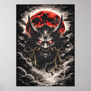 Poster Oni Démon sous la Lune Rouge - Art Anime Japonais
