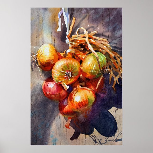 Poster Onion aquarelle pour cuisine salle à manger (Devant)