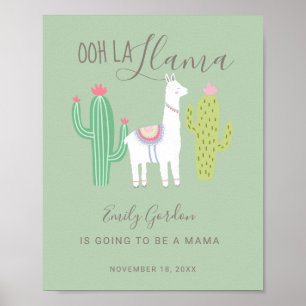 Poster Ooh La Llama Baby shower mignon bébé garçon turquo
