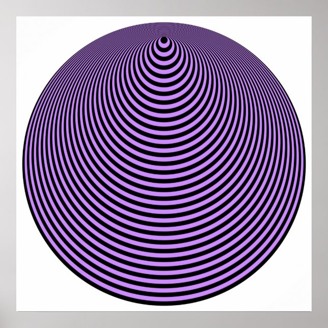 Poster Op Art Cercles Concentrés Violet Sur Noir (Devant)