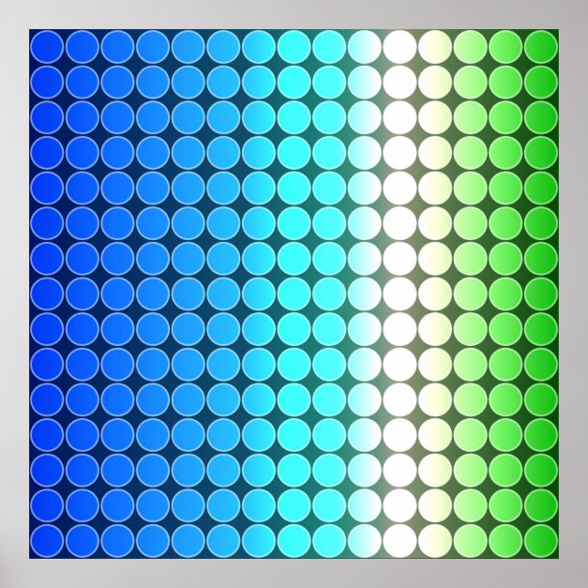 Poster Op Art dégradé Pois bleu vert blanc (Devant)