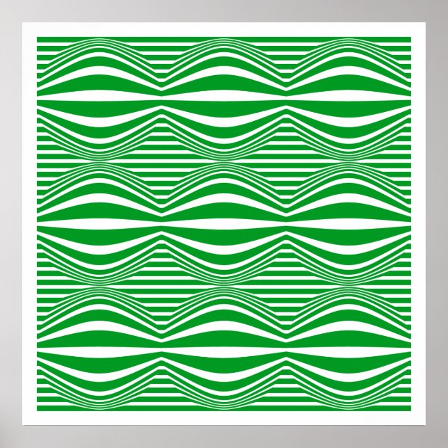 Poster Op Art Lines and Spheres 01 - Vert et blanc (Devant)