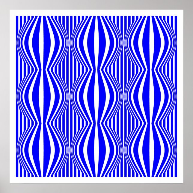 Poster Op Art Lines and Spheres 02 - Bleu et blanc (Devant)