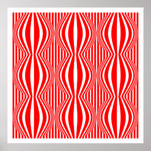 Poster Op Art Lines and Spheres 02 - Red and White