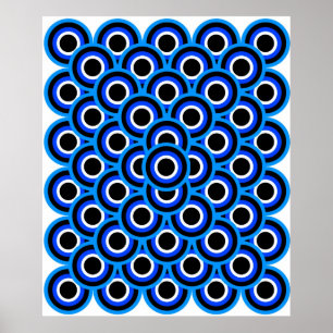 Poster Op Art Mille Yeux Bleu Pâle Bleu Blanc Noir