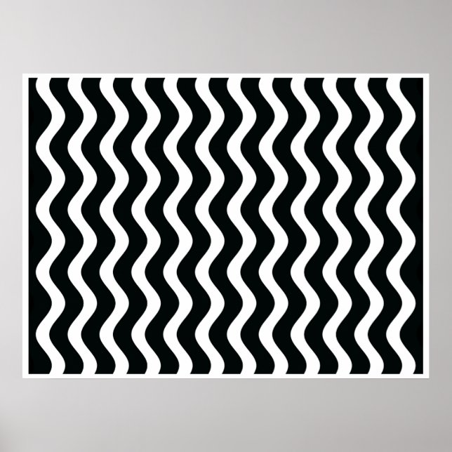 Poster Op Art noir et blanc Vagues deux (Devant)