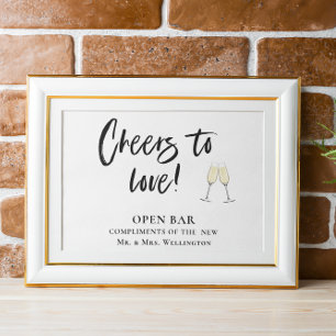 Poster Open bar Cheers to love Horizontal Mariage sign