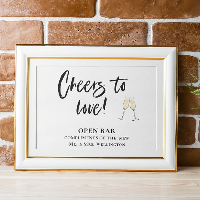 Poster Open bar Cheers to love Horizontal Mariage sign (Créateur téléchargé)