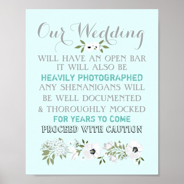 Poster Open Bar Mariage Signal Floral Funny N'importe que (Devant)