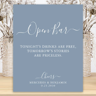 Poster Open Bar Personnalisé Dusty Blue Mariage Boissons