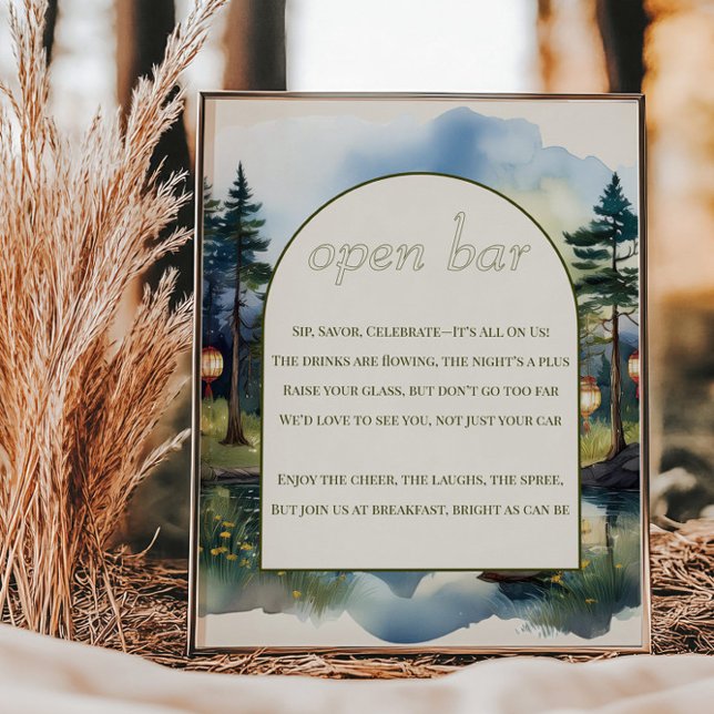 Poster Open Bar Poem Country Lake Twilight Mariage (Wedding bar sign from the Country Lake wedding collection by Darling & May)