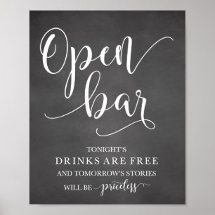 Poster Open Bar Wedding Alcohol Sign