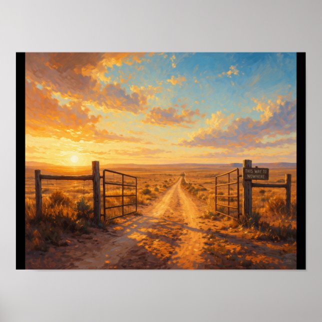 Poster Open gate leading to nowhere (Devant)