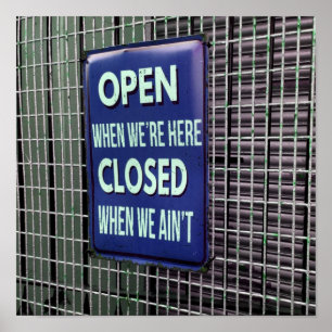 Poster Open Sign Funny, Closed Sign Funny