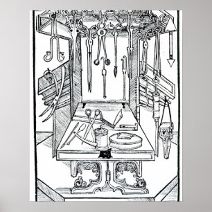 Poster Operating table and surgical instruments, from 'Da