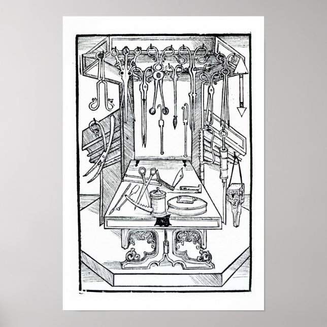 Poster Operating table and surgical instruments, from 'Da (Devant)