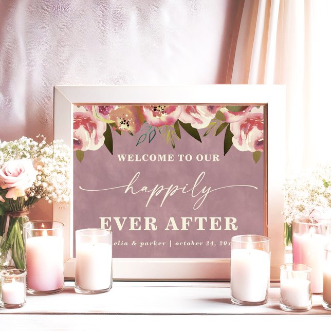 Poster Ophelia Dusty Rose Floral Heureusement Jamais Aprè (Say "I DO" to Romantic Watercolor Florals and a Cottagecore Vibe with the Ophelia Wedding Suite.)