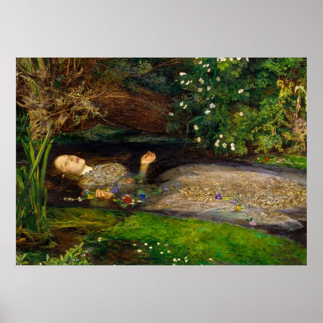 Poster Ophélie, 1851 par John Everett Millais (Devant)