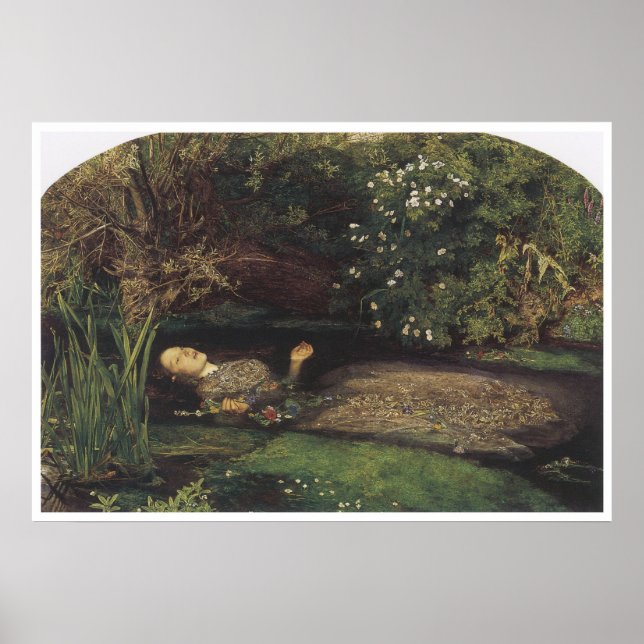 Poster Ophélie, 1852, John Everett Millais (Devant)