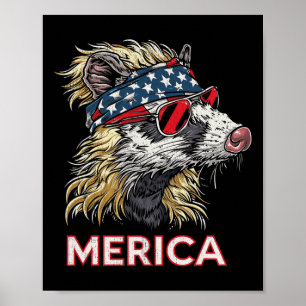 Poster Opossum Possum - Patriotique Usa 4 juillet Amériqu