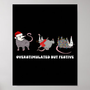Poster Opossums drôles de Père Noël surexcités mais festi