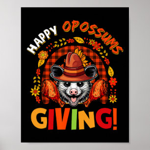 Poster Opossums heureux donnant une dinde de remerciement