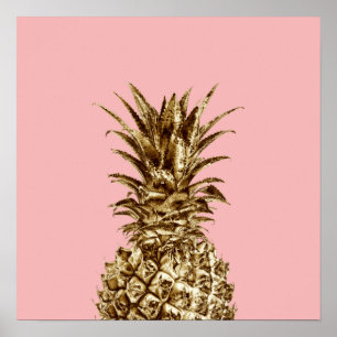 Poster Or assez girly élégant et ananas de rose en pastel