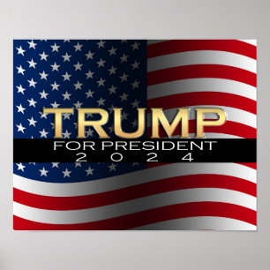Poster Or avec drapeau Donald Trump pour le président 201