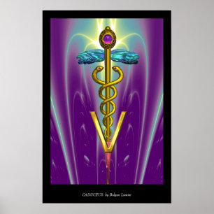 Poster OR CADUCEUS SYMBOLE VÉTÉRINAIRE Bleu pourpre
