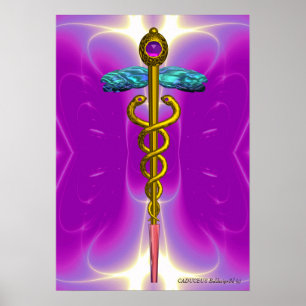 Poster OR CADUCUS Docteur, Symbole Médicale rose Fuchsia