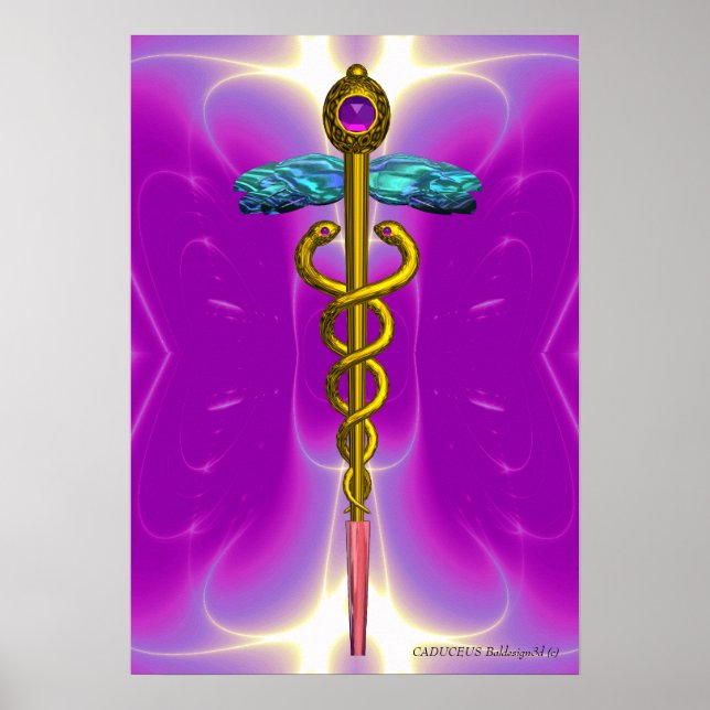 Poster OR CADUCUS Docteur, Symbole Médicale rose Fuchsia (Devant)